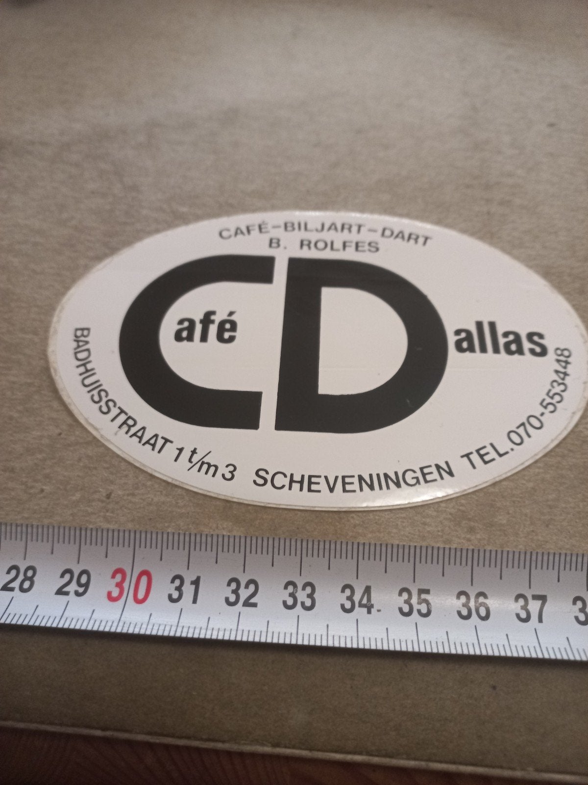 Vintage Sticker Café Dallas Scheveningen Biljart Dart, Ophalen of Verzenden