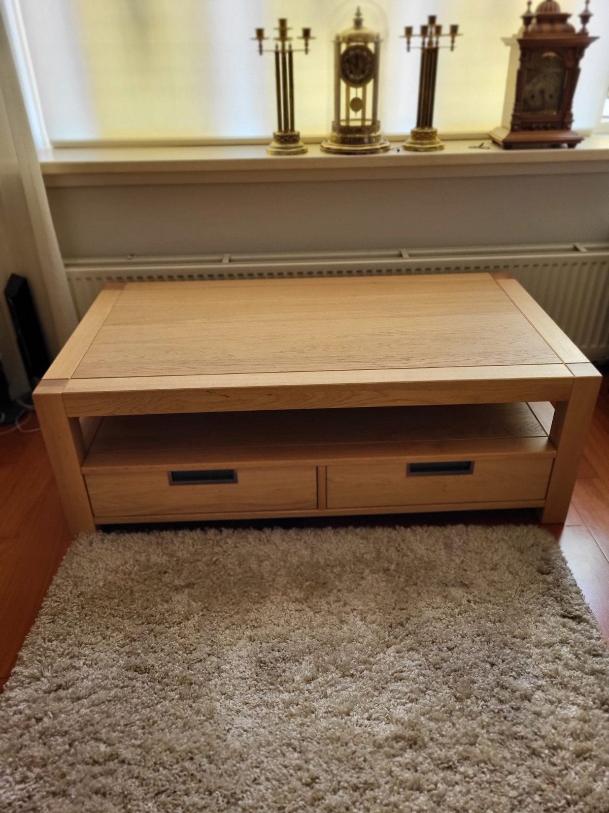 Massief Eikenhouten Salontafel met Lades - 130x70x45cm, Ophalen, 100 tot 150 cm, Eikenhout, 50 tot 100 cm