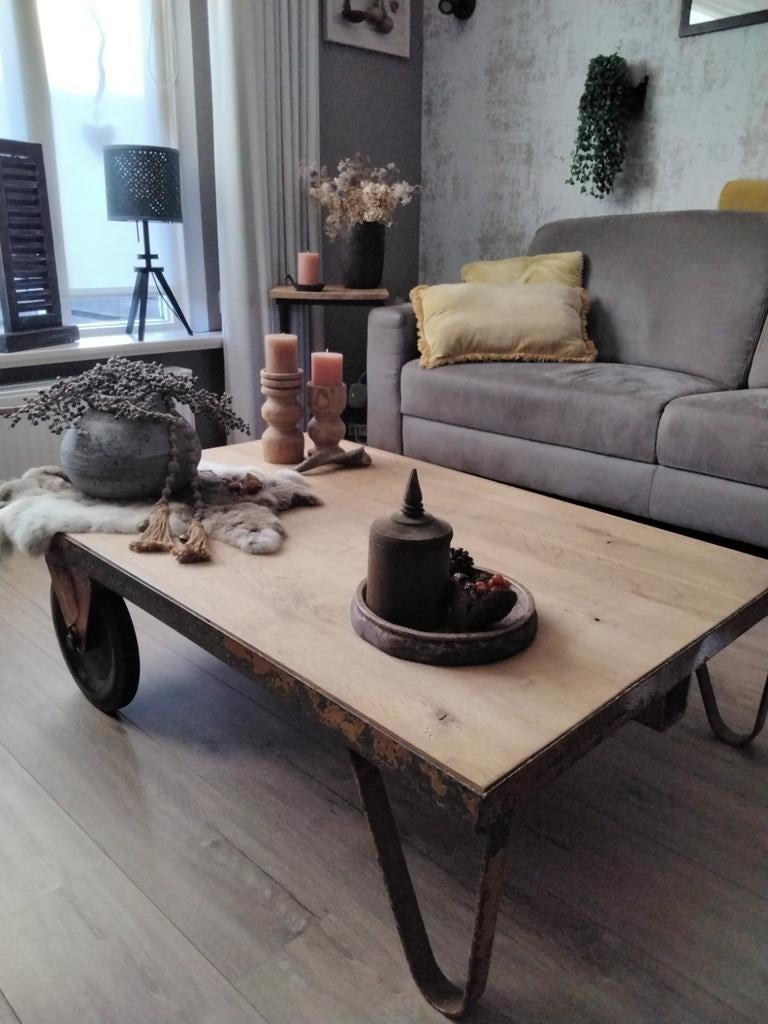 Mooie landelijke salontafel, Ophalen, 100 tot 150 cm, Landelijk/industrieel, 50 tot 100 cm