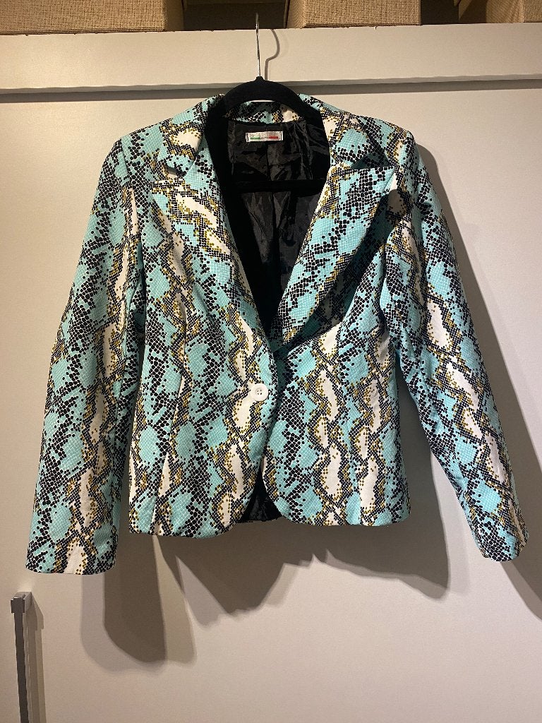 dames turquoise slangenprint blazer jack mt M, Maat 38/40 (M), Made in Italy, Blauw, Ophalen of Verzenden