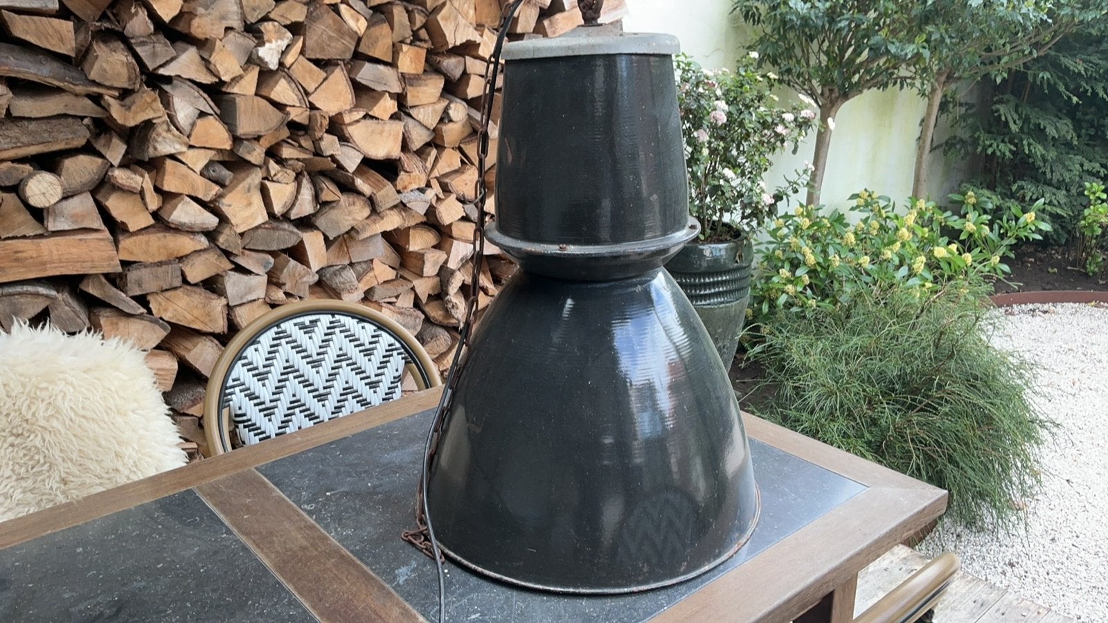 Vintage industrielamp, Ophalen, Zo goed als nieuw, Zwart, Rond