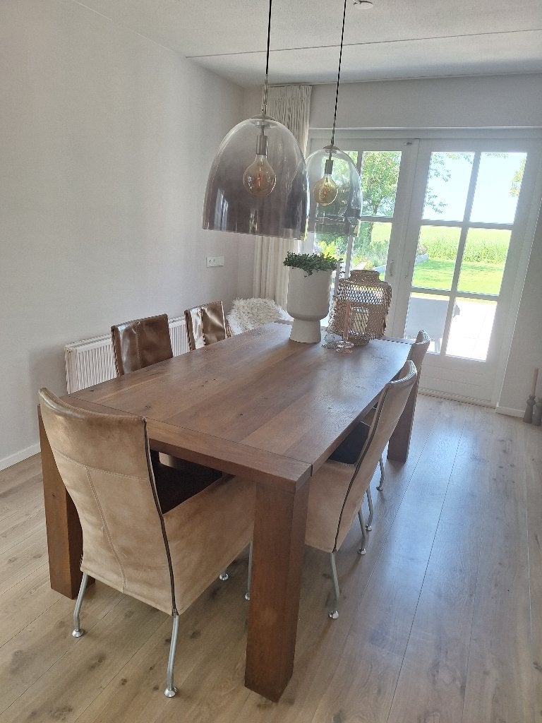Eethoek met 6 leren stoelen, Ophalen, Gebruikt, 4 tot 6 stoelen