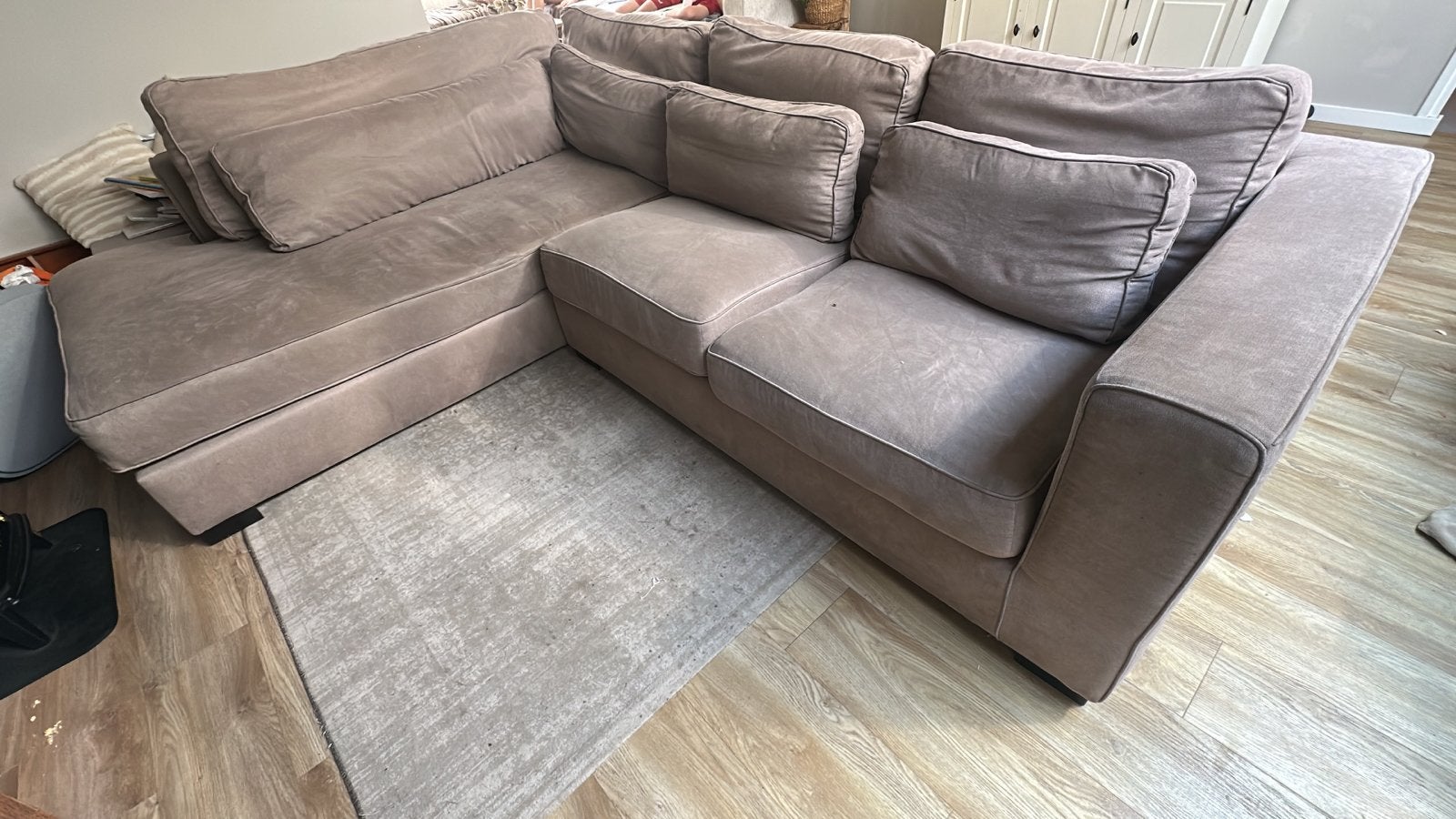Comfortabele Hoekbank met Binnenvering Stof - rook/dier vrij, Ophalen, 250 tot 300 cm, Gebruikt, 100 tot 125 cm