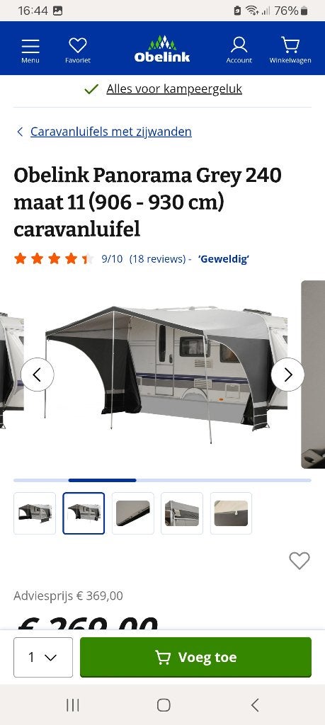 Obelink luifel maat 11 te koop, Ophalen, Zo goed als nieuw, Polyester, Overige merken