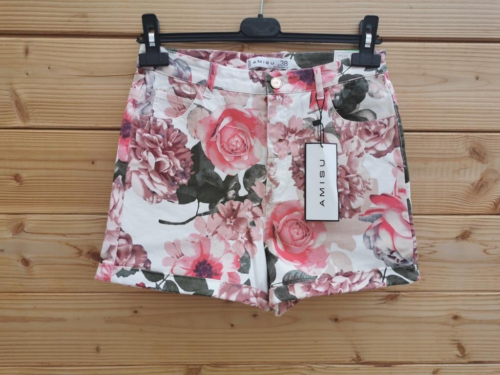 New Yorker broek met bloemenprint mt. 38, Kleding | Dames, Broeken en Pantalons, Maat 38/40 (M), Overige kleuren, Kort, Verzenden