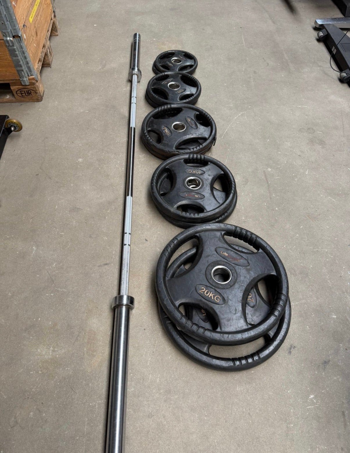 97,5kg Rubberen Gewichten + Olympische Barbell 220cm ,20kg