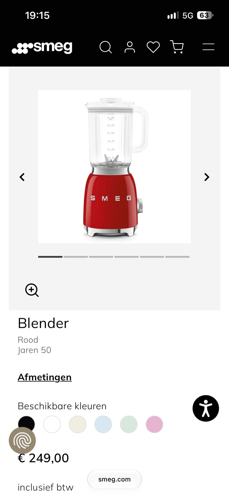 SMEG Blender Rood Jaren 50 Stijl - Nieuw in Doos, Ophalen of Verzenden, Nieuw, Blender