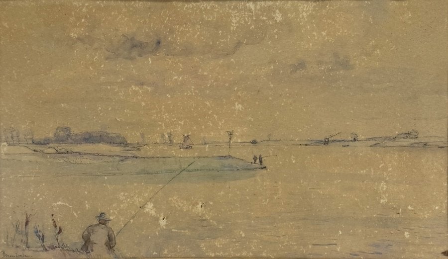 108. Aquarel, Ben van Londen - vissers en zeilboot, 20e eeuw, Ophalen