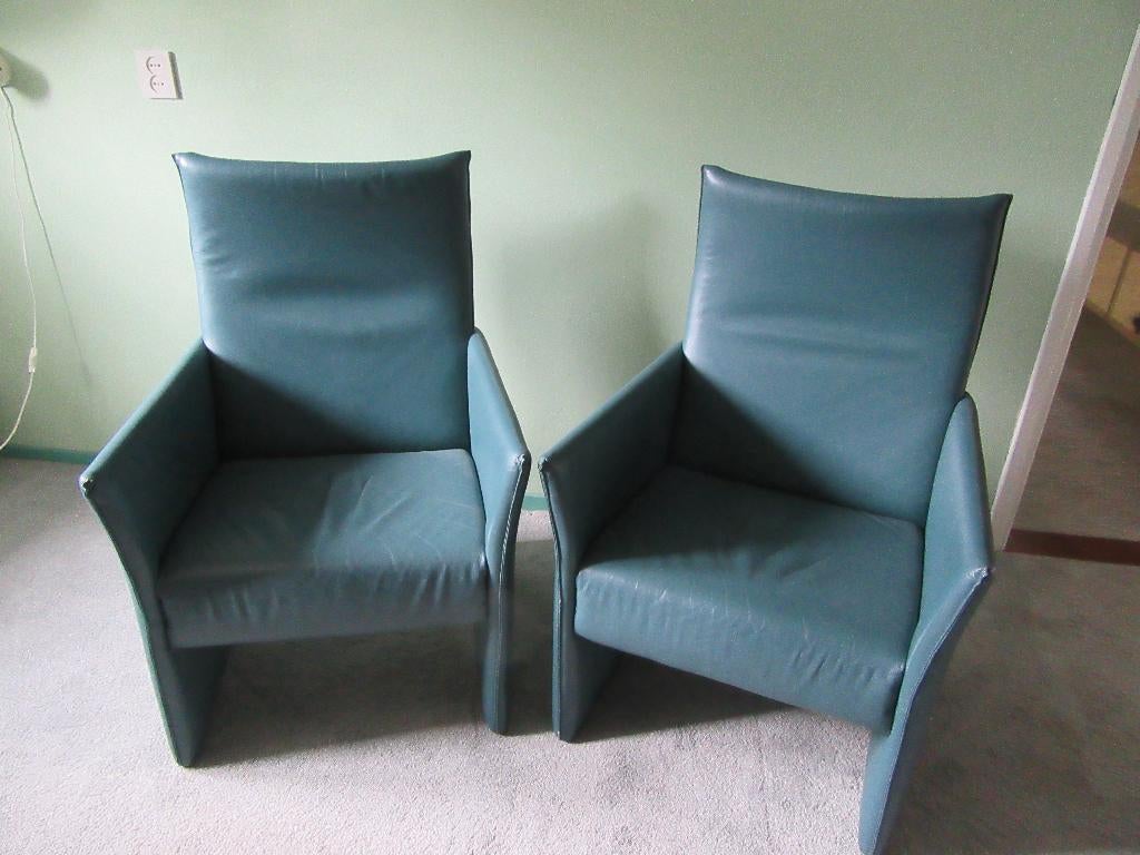 2 GROENE FAUTEUILS, Huis en Inrichting, Fauteuils, Ophalen, MODERN, Minder dan 75 cm, Leer
