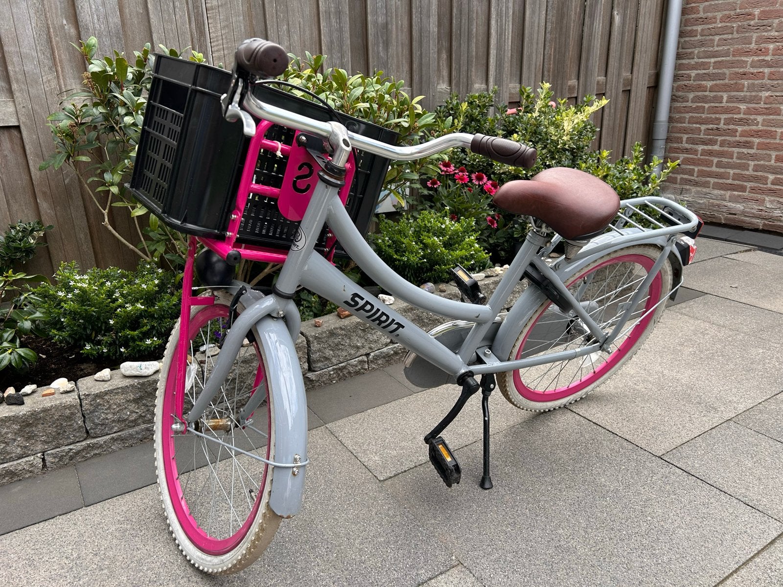 Spirit kinderfiets 22 inch - Grijs/Roze, Ophalen, Gebruikt, Terugtraprem, 22 inch