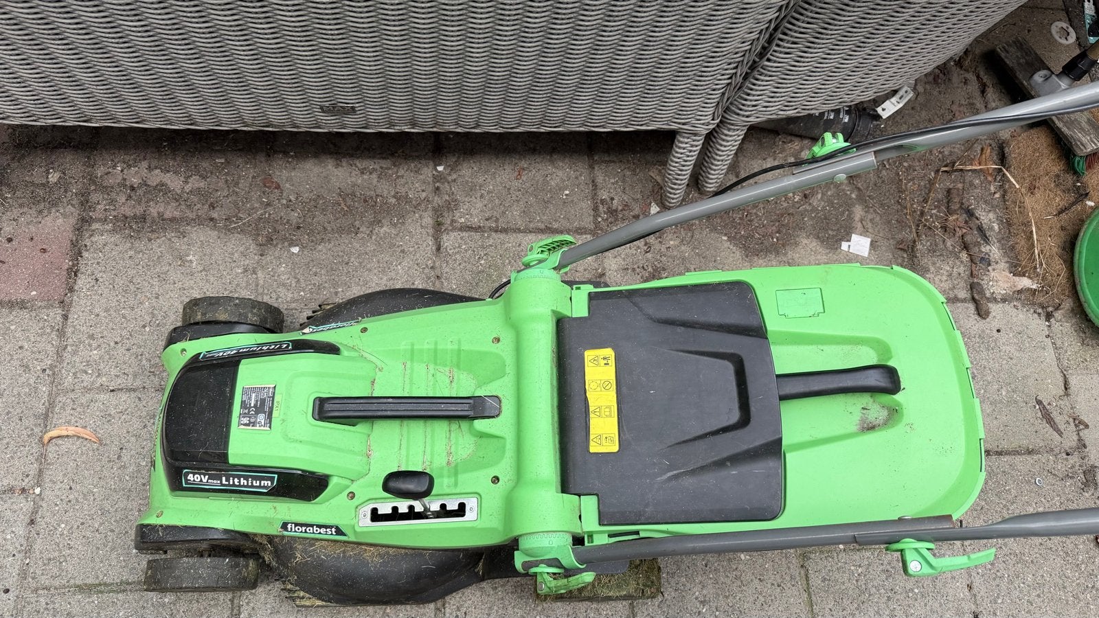 Accu grasmaaier Florabest met accu en lader, Ophalen, Gebruikt, Accu-grasmaaier, Opvangbak