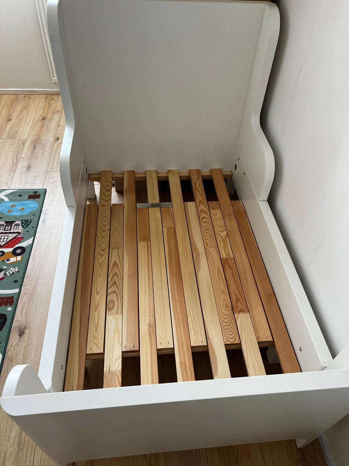 IKEA BUSUNGE uitschuifbaar kinderbed (wit), Ophalen, Gebruikt, 70 tot 85 cm, Lattenbodem