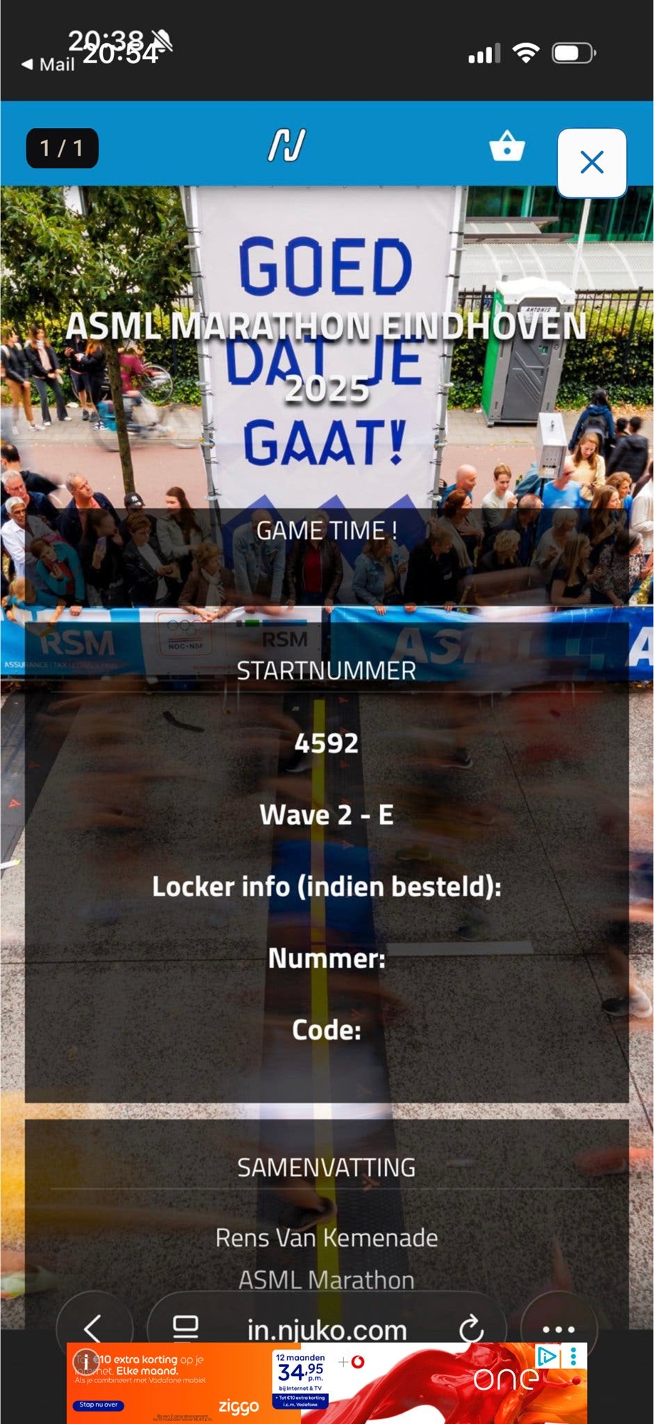 startbewijs voor de (hele) marathon van Eindhoven interesse?, Eén persoon, Oktober