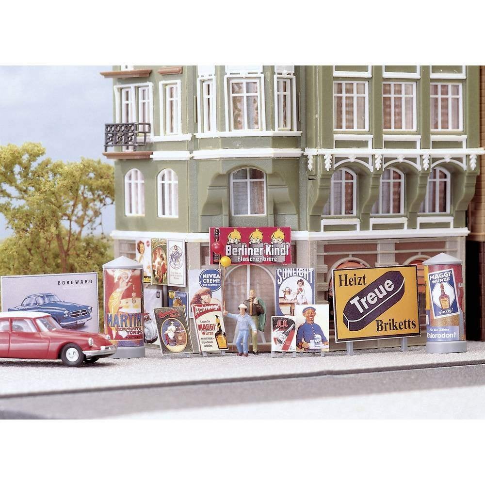 Busch reclame posters 50tiger jaren incl. zuilen (6002), Hobby en Vrije tijd, Modeltreinen | H0, Overige merken, Gelijkstroom of Wisselstroom