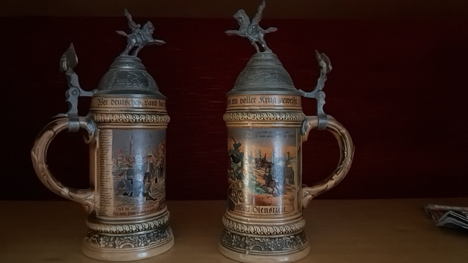 Set van 2 Antieke Duitse Bierpullen met tinnen deksel, Antiek en Kunst, Ophalen of Verzenden