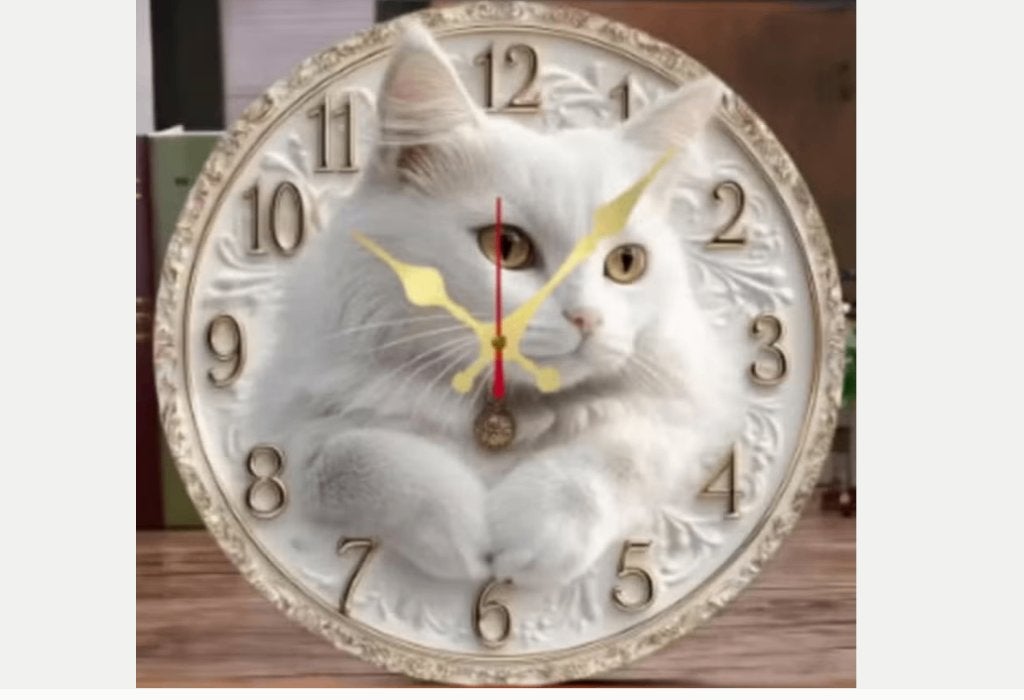 Ronde wandklok van hout analoge Witte Kat (25cm)