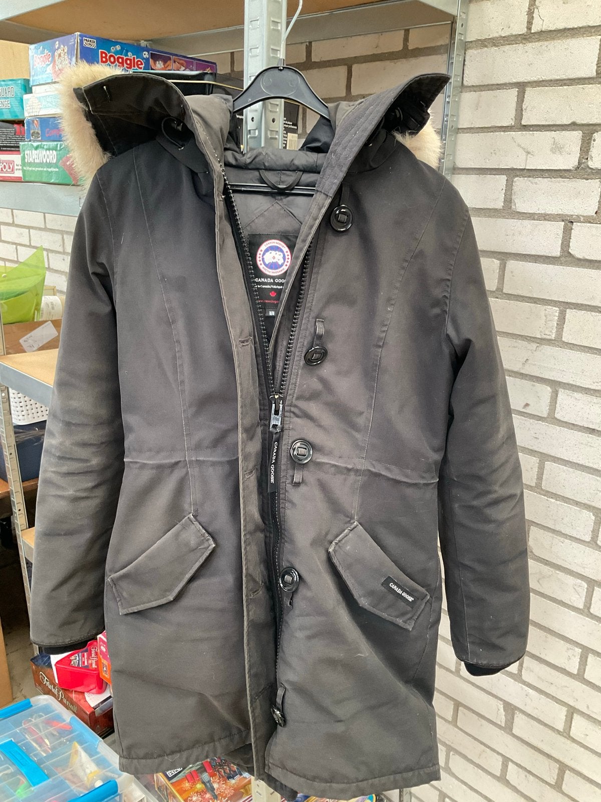 Canada Goose Parka Zwart Maat M met Bontkraag, Ophalen of Verzenden, Gedragen, Maat 38/40 (M), Zwart