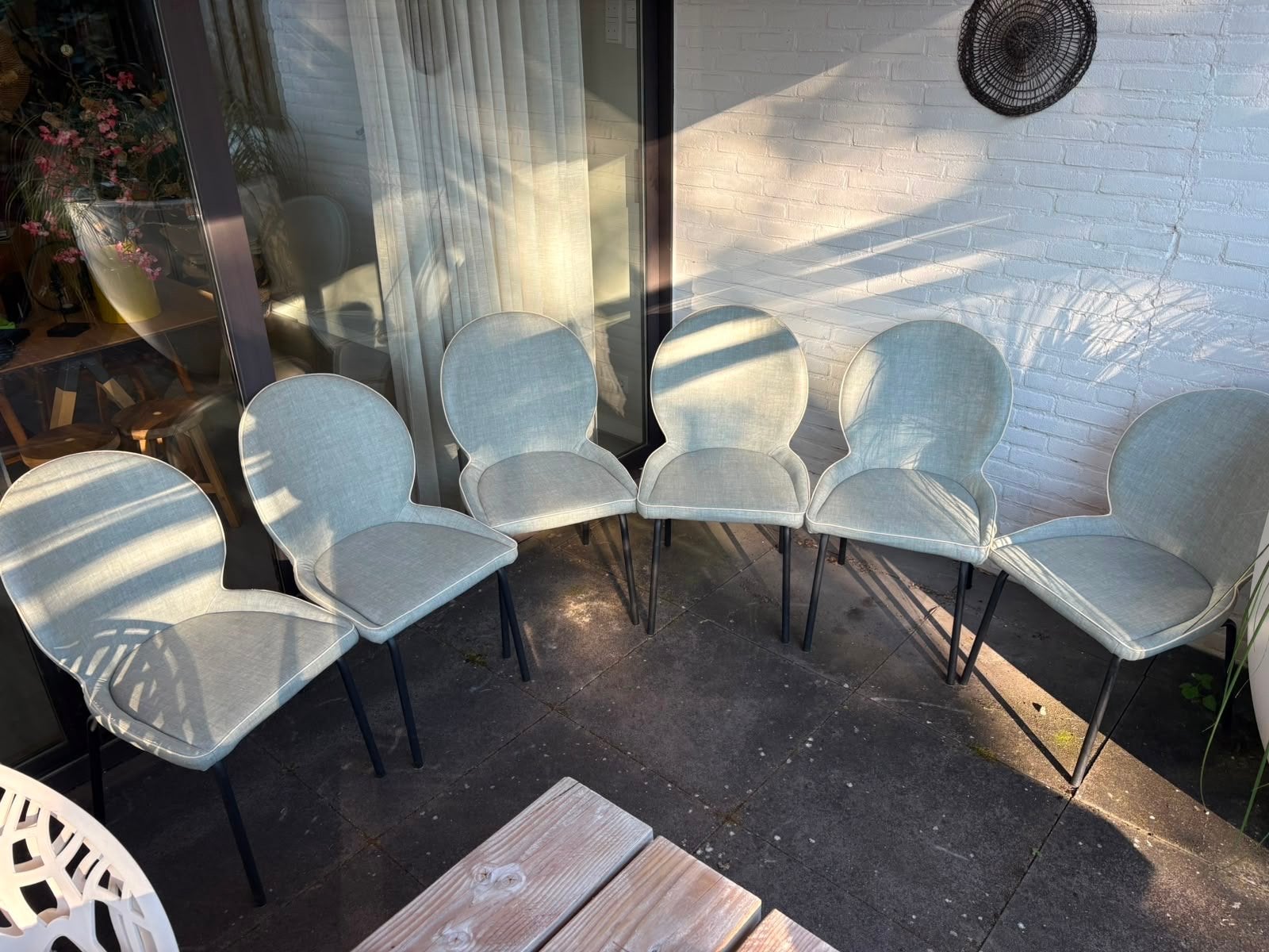 6 mintgroene stoelen met kunststof bekleding, Ophalen, Kunststof, Gebruikt, Overige kleuren
