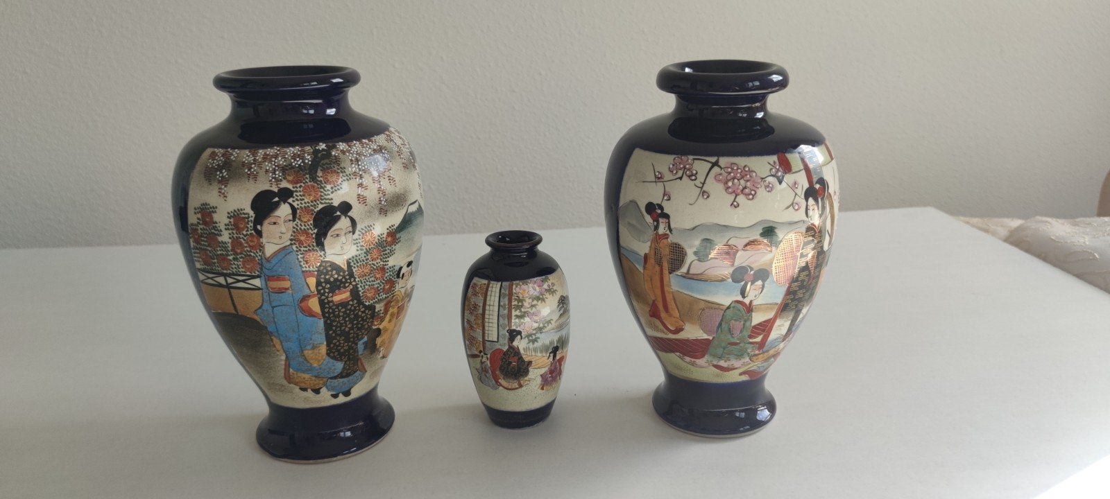 3 Prachtige Japans/Chinees Kobaltblauwe Vazen, Antiek en Kunst, Ophalen