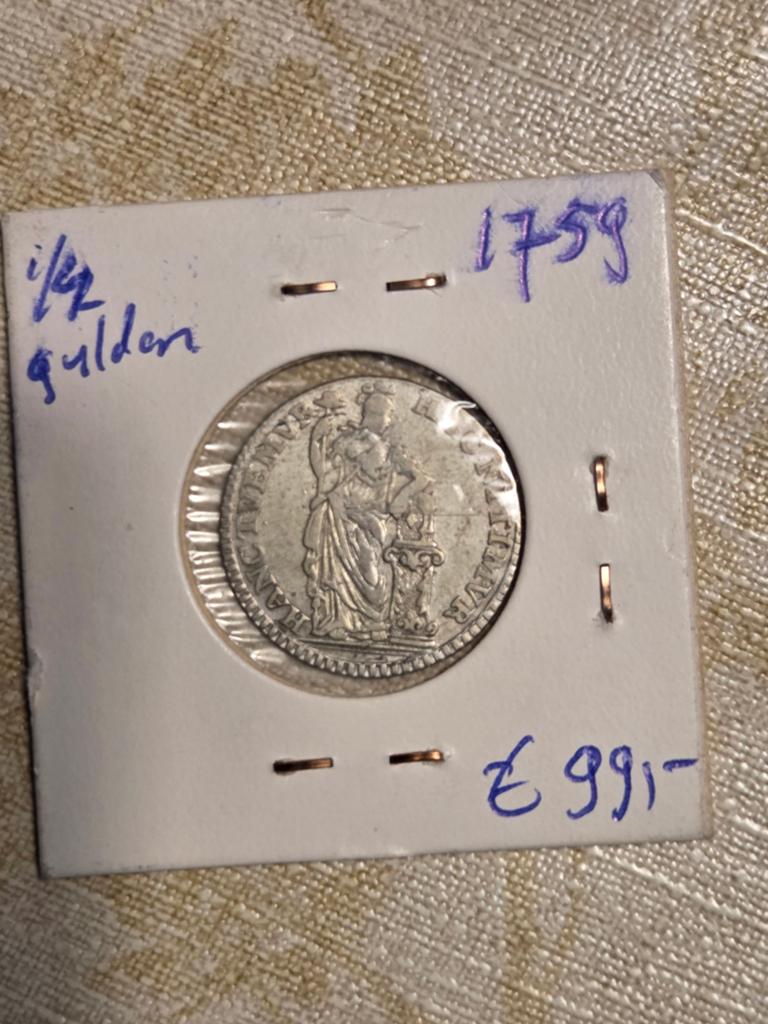 Zilveren 1/4 Gulden Holland 1759, Vóór koninkrijk, Zilver, Losse munt, Overige waardes