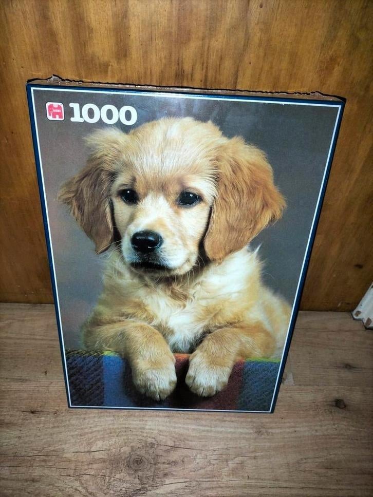 Nieuwe legpuzzel 1000 stk, met jonge Golden Retriever, €10,-, Ophalen of Verzenden, 500 t/m 1500 stukjes, Nieuw, Legpuzzel