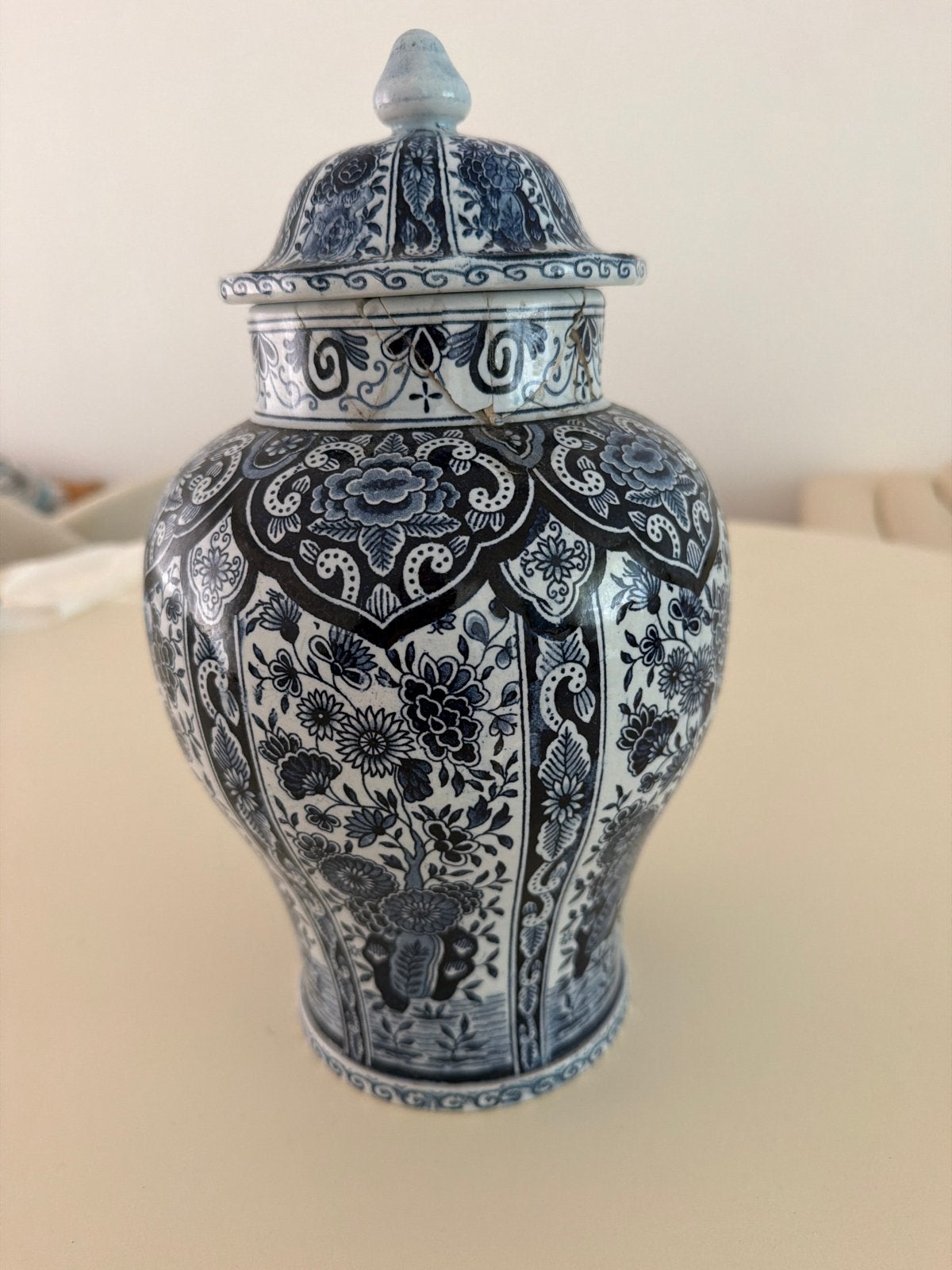 Antieke vaas delfsblauw met Deksel - Blauw-Wit Porselein, Ophalen