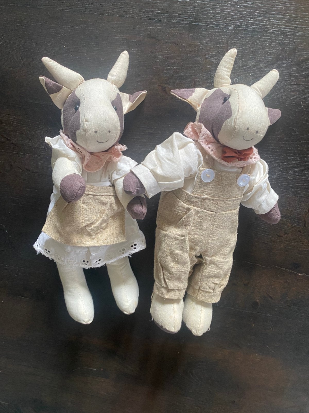 2 handgemaakte geiten/ koetjes knuffels - uniek design, Overige merken, Overige typen, Ophalen of Verzenden, Zo goed als nieuw