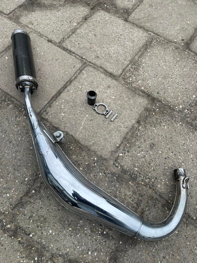 Scr corse chrome 50/70 uitlaat onderlangs Derbi / aprillia, Ophalen of Verzenden, Zo goed als nieuw, Uitlaat