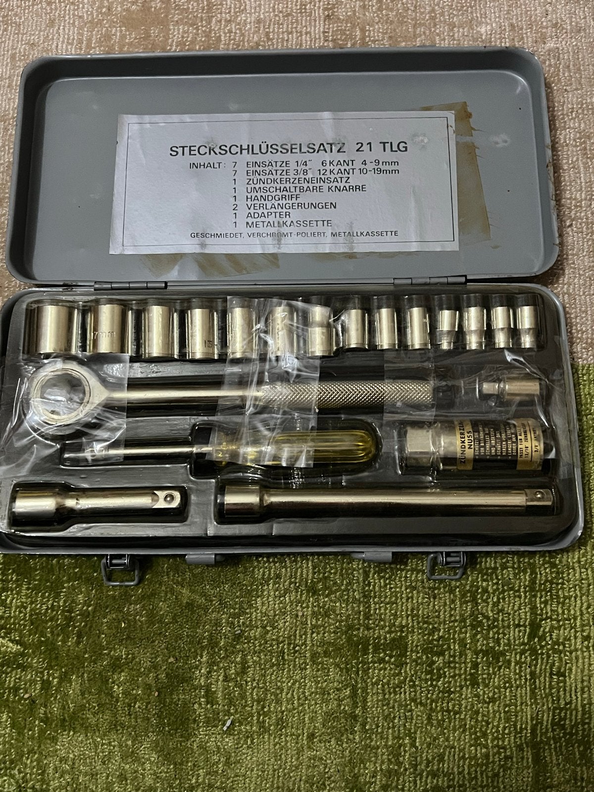Steeksleutelset 21-delig in metalen koffer, Ophalen of Verzenden, Gebruikt