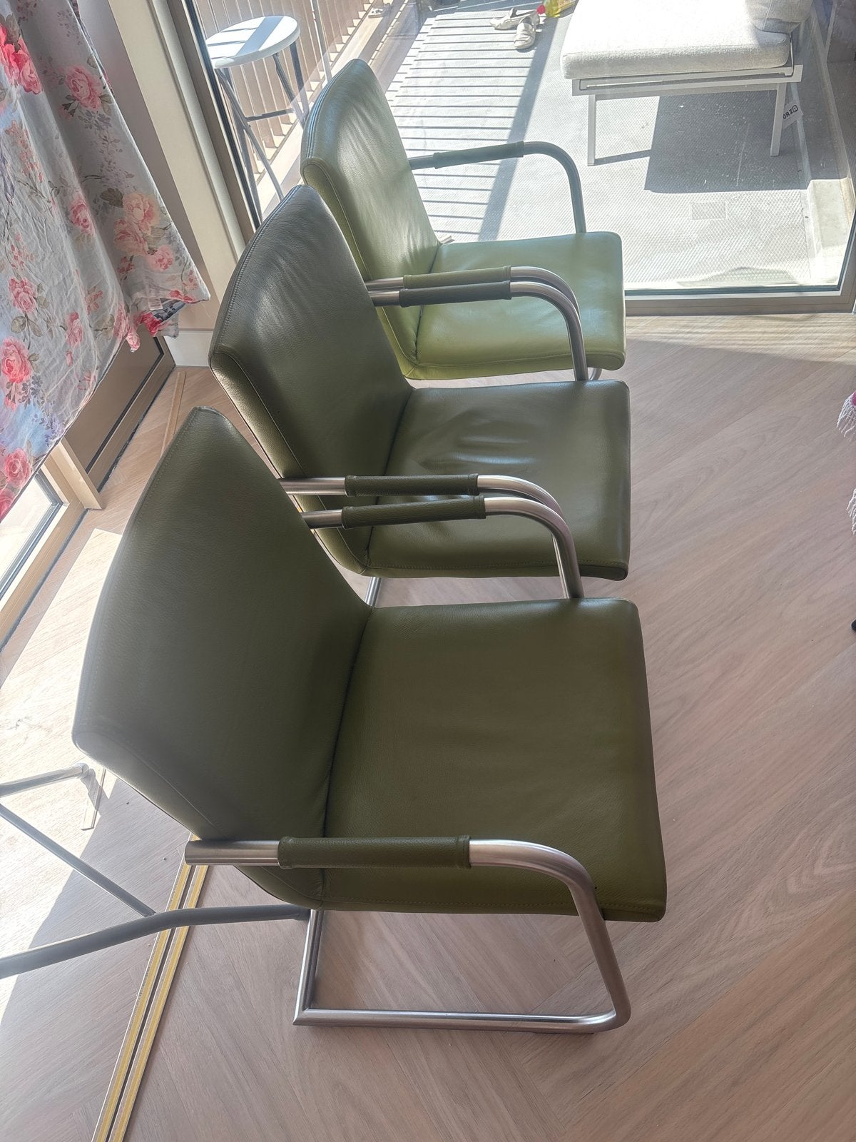 6 Lederen Eetkamerstoelen met Armleuning - Groen, Huis en Inrichting, Stoelen, Ophalen, Zo goed als nieuw, Overige kleuren, Leer