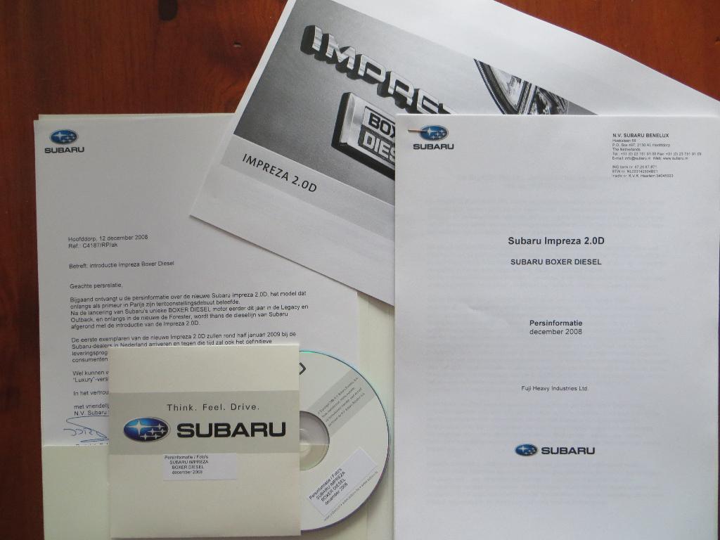 Subaru Impreza Boxer diesel persmap (dec. 2008), Ophalen of Verzenden, Nieuw, Overige merken