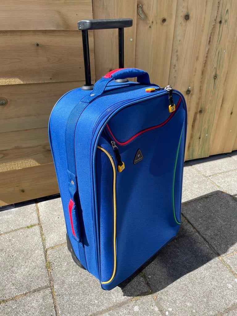 Saxoline - Blauwe trolley koffer - Handig voor korte reizen, Ophalen, Gebruikt, 50 tot 60 cm, Zacht kunststof