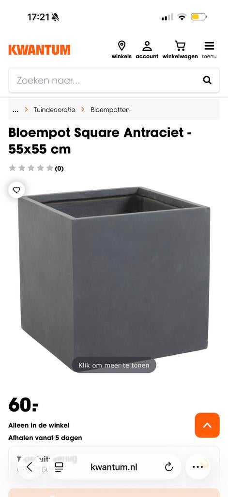 Plantenpot Kwantum 55x55cm, Tuin en Terras, Bloempotten, Ophalen, Overige materialen, Gebruikt, 40 cm of meer