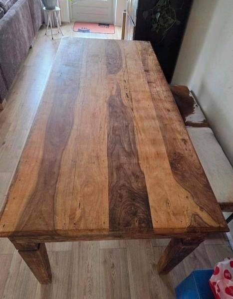 Teakhouten tafel / bureau, Huis en Inrichting, Tafels | Eettafels, Ophalen, Gebruikt, Teakhout, 200 cm of meer