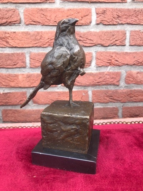 bronzen beeld, vogel op één pootje, Ophalen of Verzenden, Brons