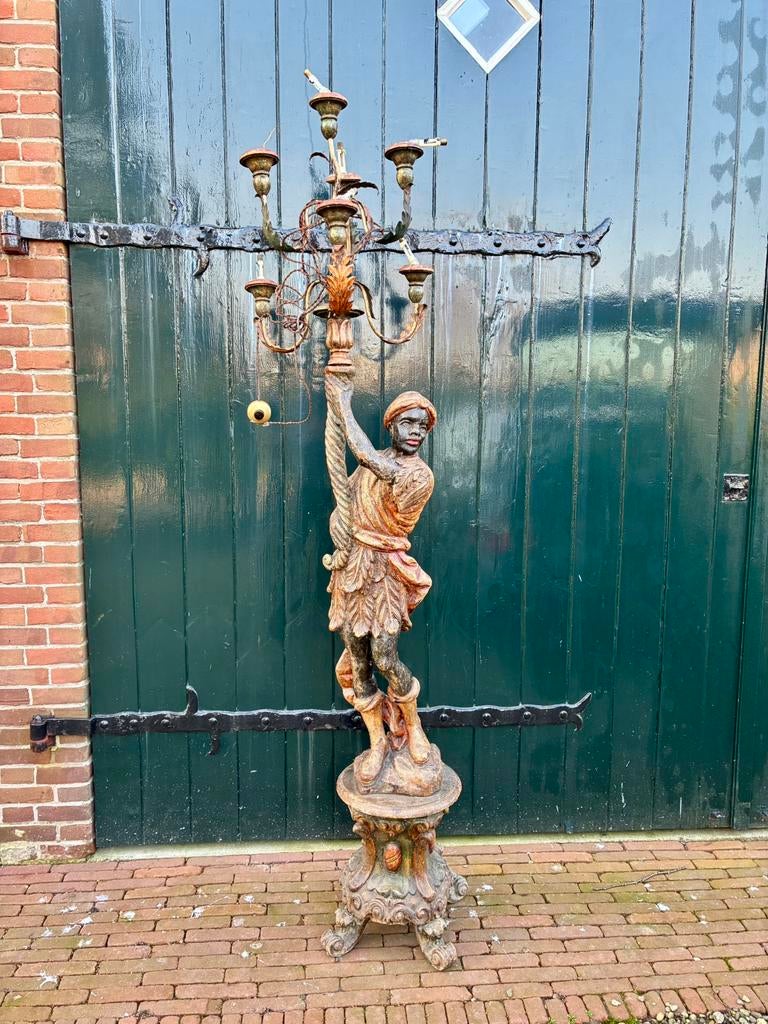 Exclusieve antieke zeer grote (230cm) Black Moor kandelaar!, Antiek en Kunst, Ophalen