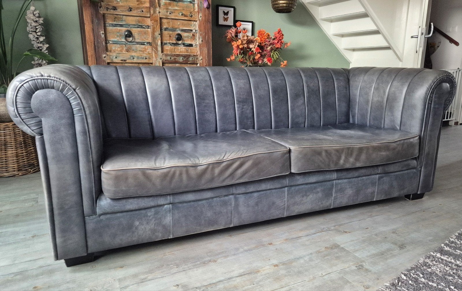 Moderne leren Chesterfield 3 zitsbank AFR rundsleder, Huis en Inrichting, Ophalen, Gebruikt, Chesterfield, Driepersoons