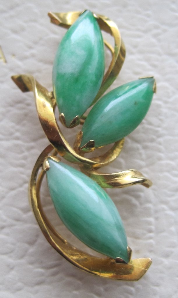 Vintage jade excellent deisgn hanger 14karaat goud zeldzaam, Ophalen, Goud, Hanger, Met edelsteen