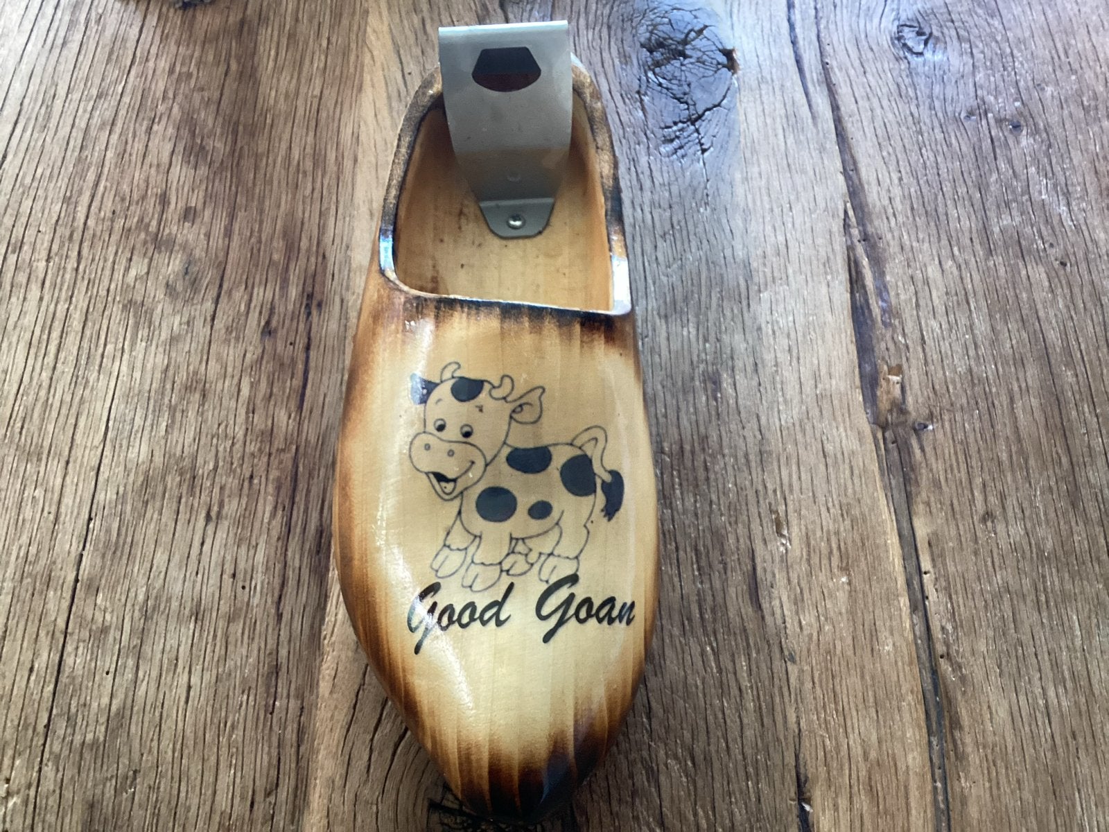 Houten klomp met flesopener en 'Good Goan' opdruk, Ophalen of Verzenden