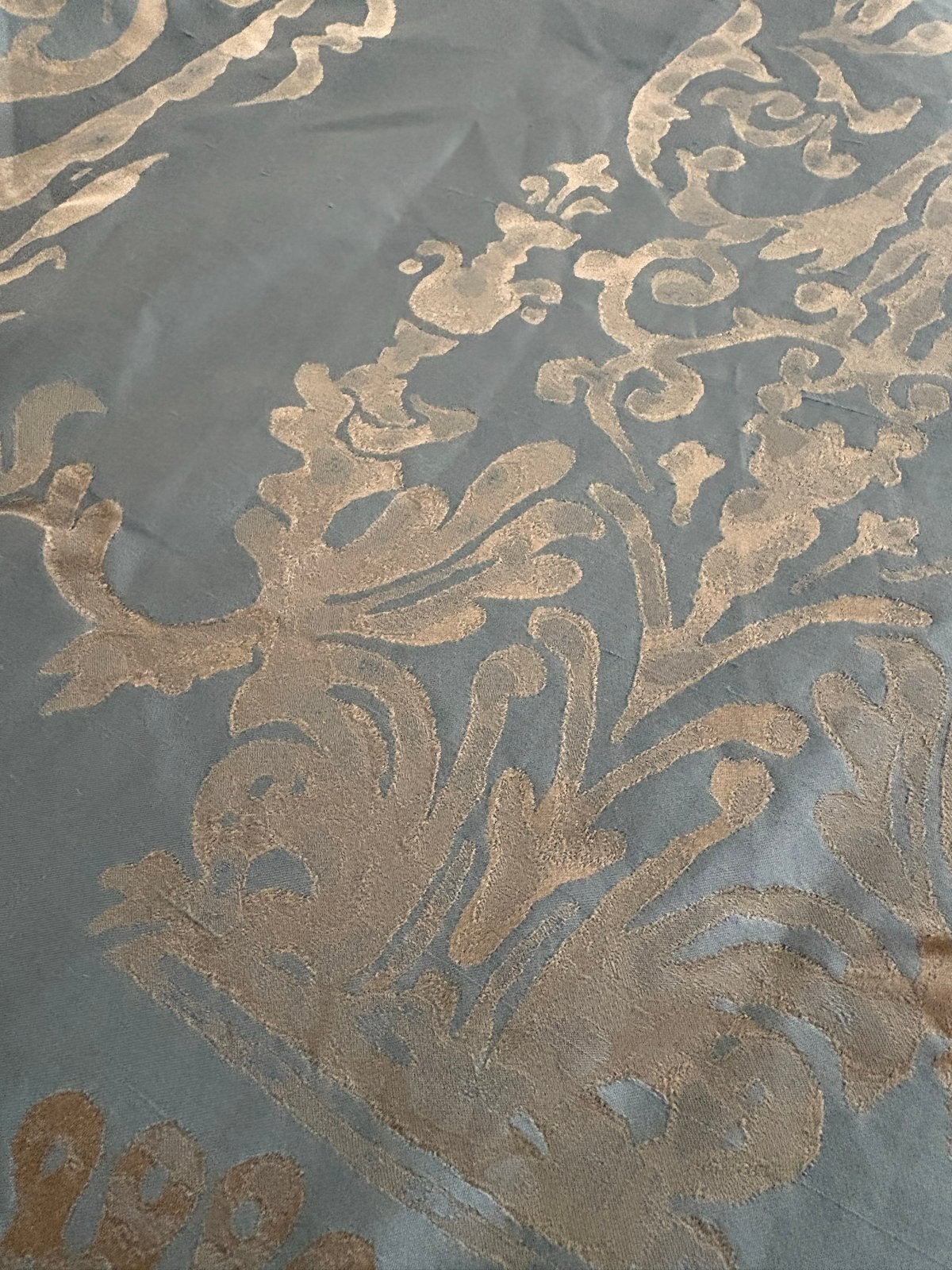 Luxe jacquard / damast gordijnen - barok - 352 cm hoog, Met haken, Blauw, Ophalen of Verzenden, Gebruikt