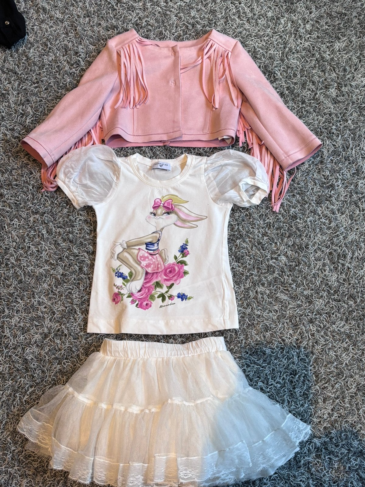 Monnalisa rokje 18 maanden jasje en shirt 2 jaar, Ophalen of Verzenden, Zo goed als nieuw, Meisje, Setje