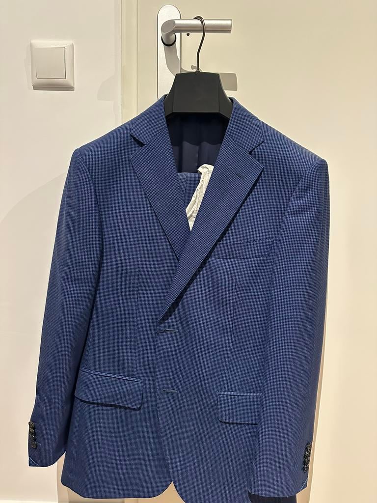 Suitsupply Napoli suit in mid blue houndstooth - 24, Ophalen of Verzenden, Nieuw, Maat 48/50 (M), Blauw