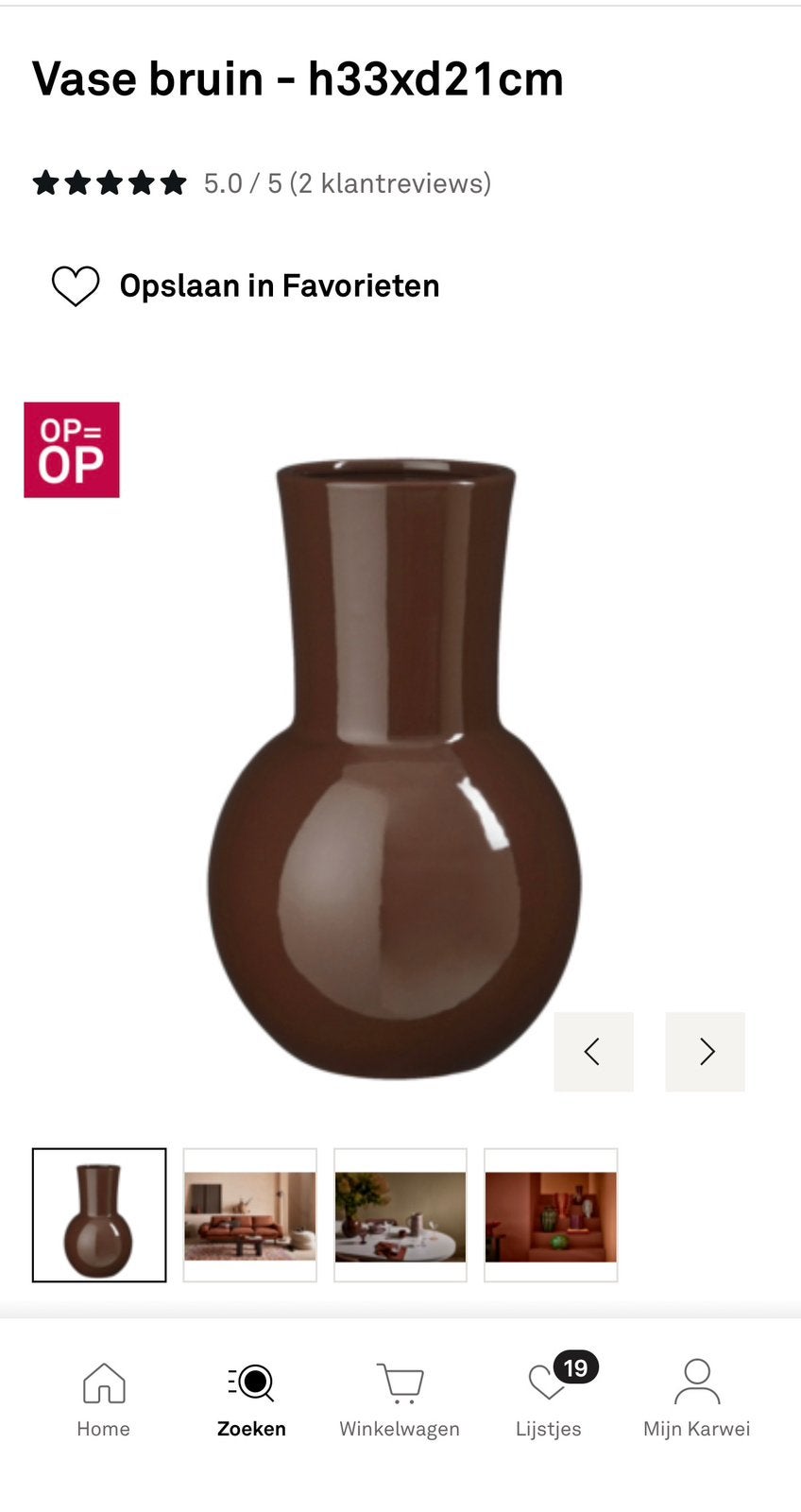 Mooie bruine vaas, Ophalen, Zo goed als nieuw