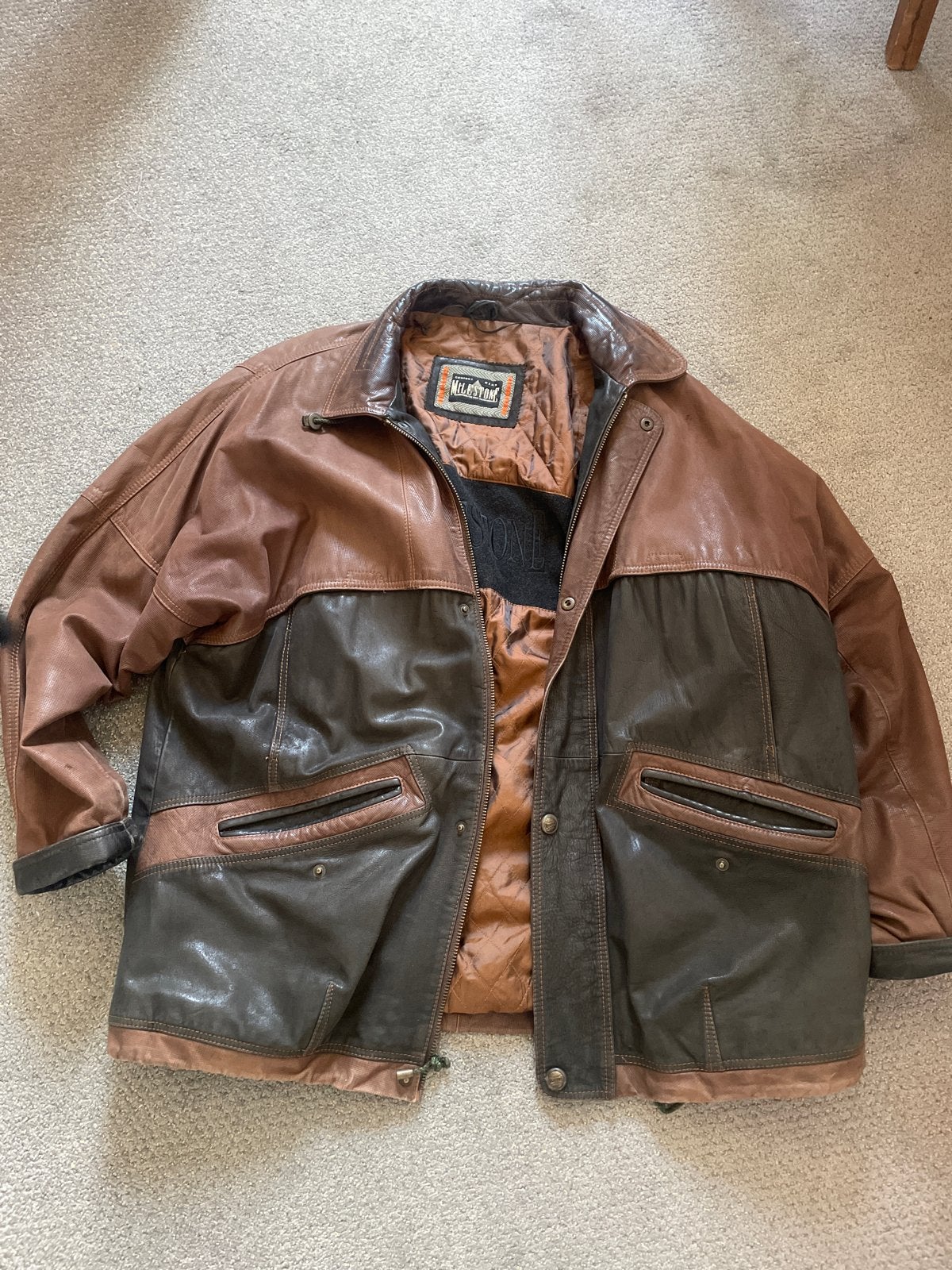 Milestone Leren Jas - Bruin/Zwart Heren, Kleding | Heren, Jassen | Winter, Ophalen of Verzenden, Gedragen, Maat 56/58 (XL), Bruin