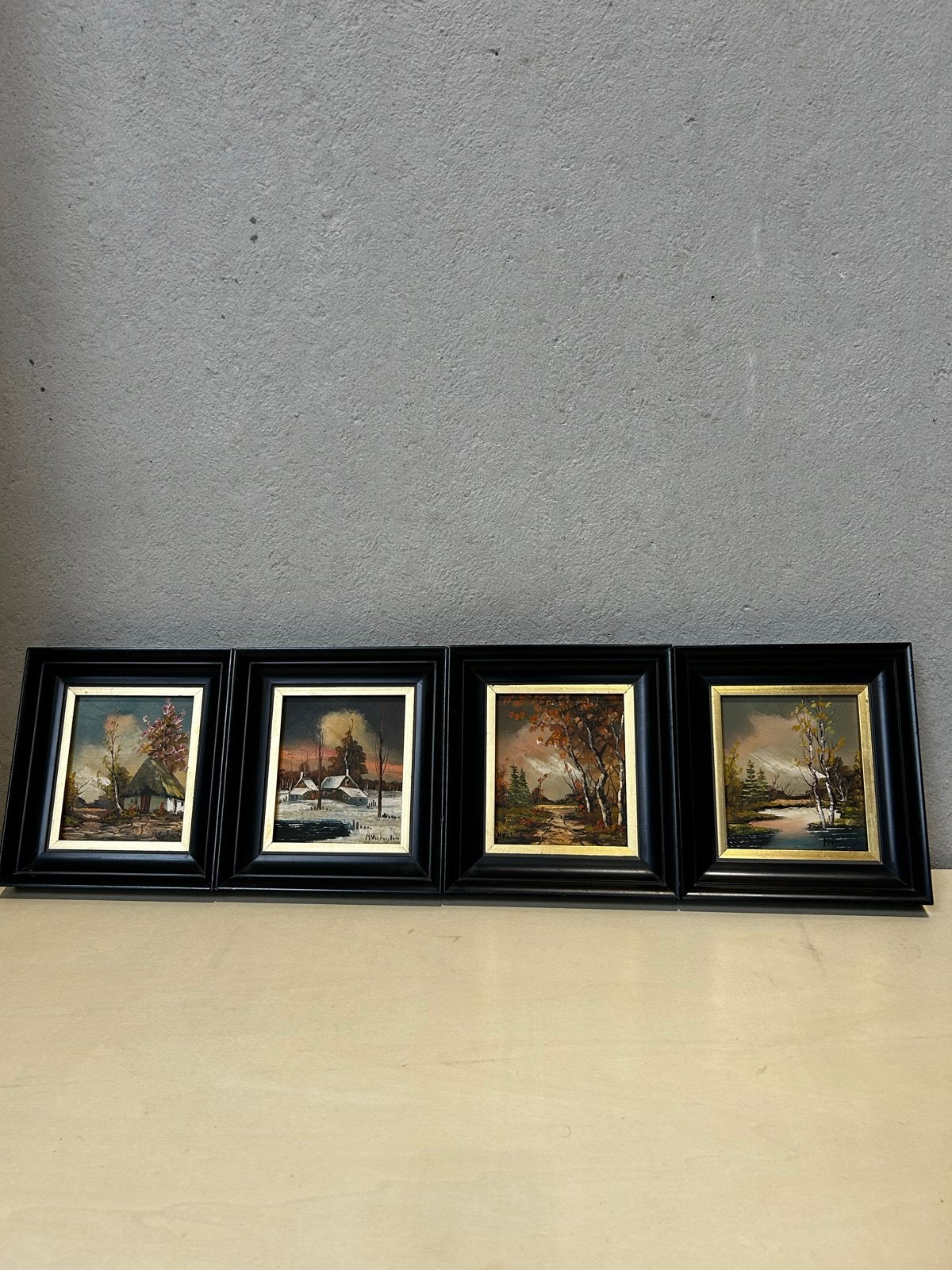 Set van 4 schilderijen N. Verheyden : 4 Seizoenen, Doek, Realistisch, Ophalen of Verzenden, Gesigneerd