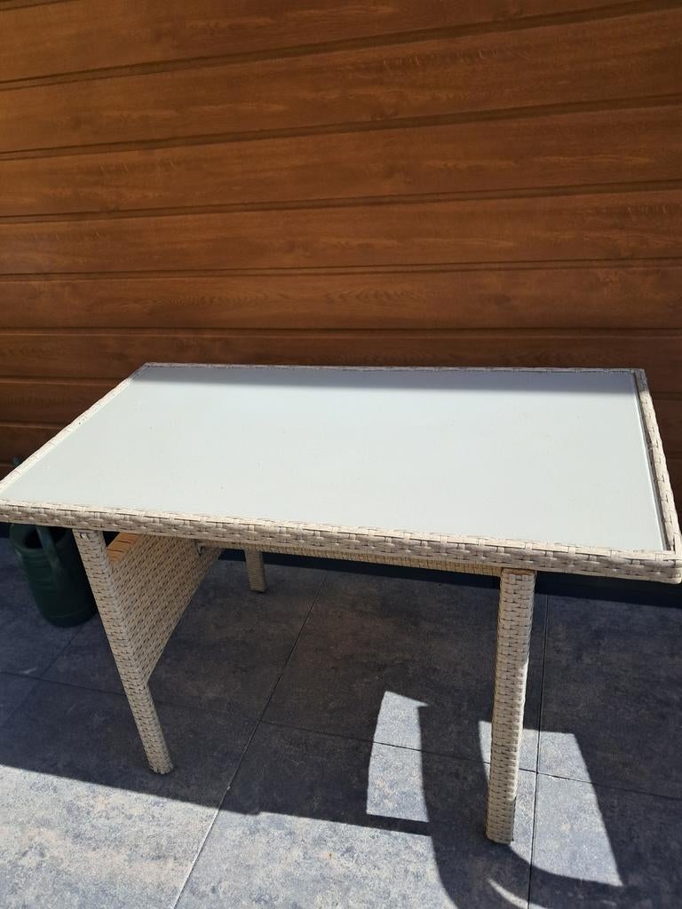 Loungeset tuintafel met glazen blad (110x60x70 cm), Tuin en Terras, Ophalen