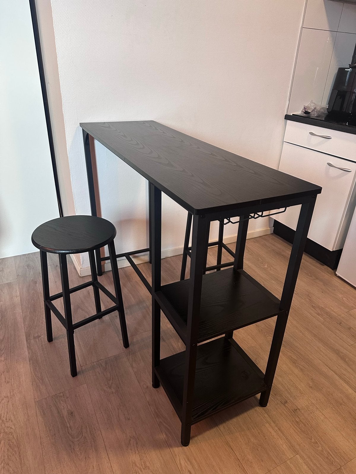 Bealife Bartafel met 2 krukken en opbergruimte, Ophalen, Gebruikt, Met voetsteun, 90 cm of meer