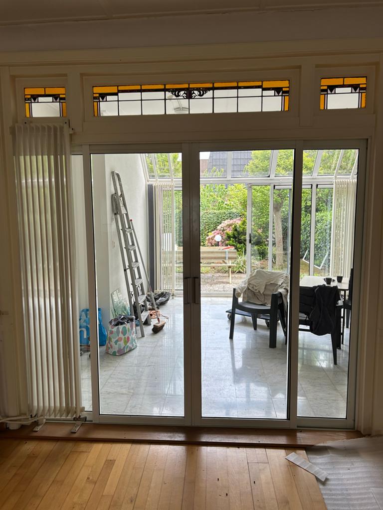 Glazen schuifdeur met kozijn (excl. glas in lood), Ophalen, Gebruikt, 120 cm of meer, Binnendeur