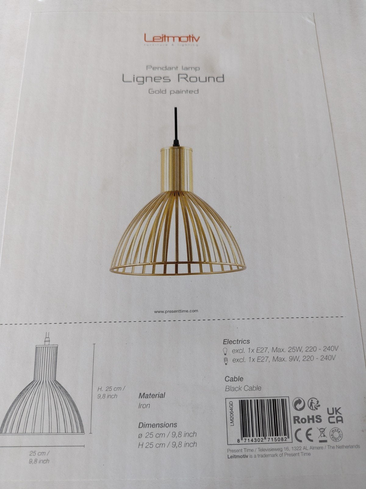 Leitmotiv hanglamp model Lignes round goud. Nieuw in doos., Ophalen of Verzenden, Nieuw, Metaal