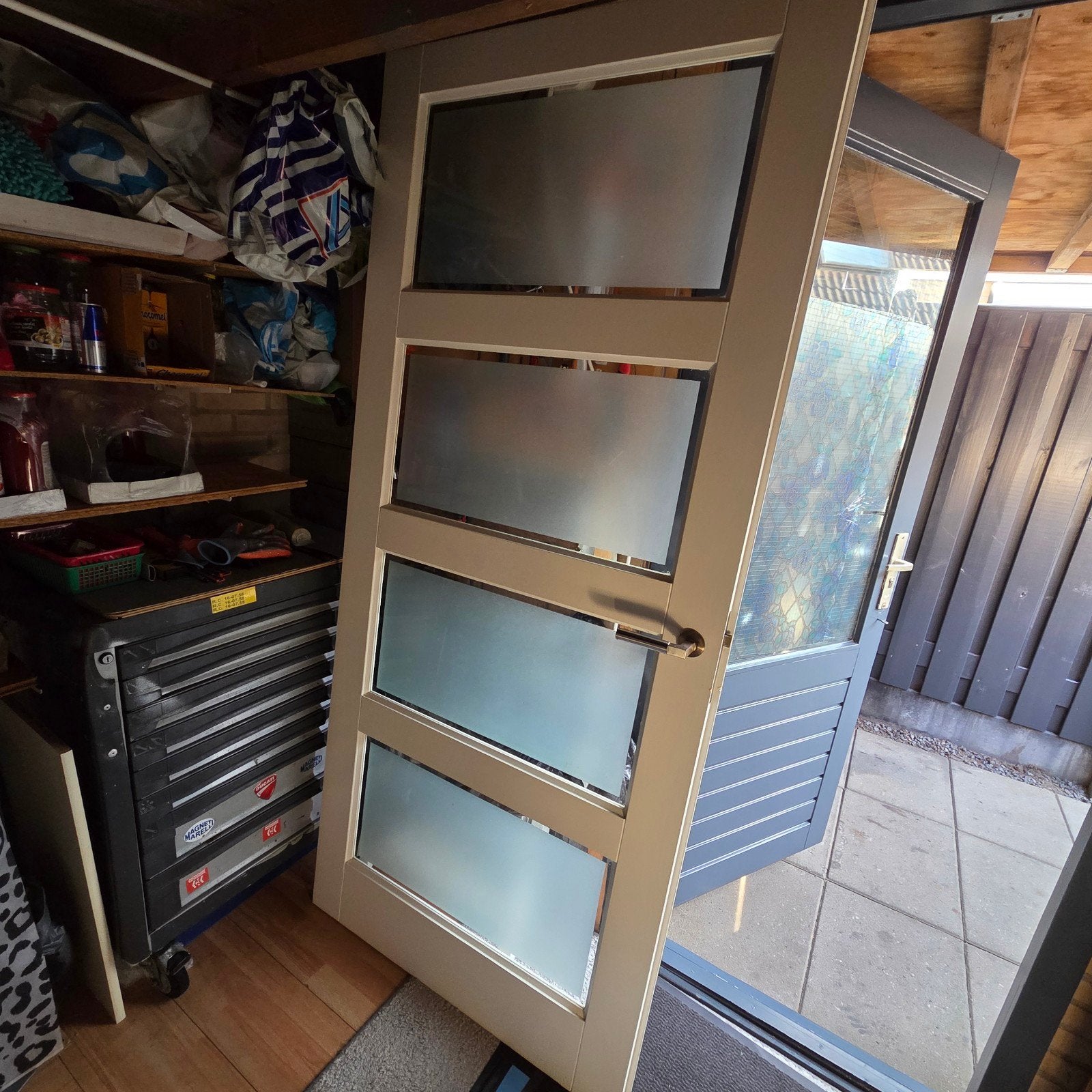 Mooie rechtsdraaiende binnendeur met glas 210x93/94,5 cm, Gebruikt, 80 tot 100 cm, Binnendeur, Ophalen of Verzenden